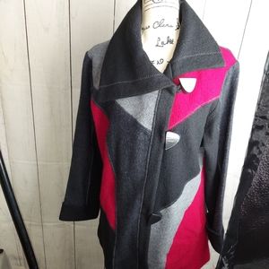 - Northstyle wool coat geometric buttons large red gray  cozy winter warm